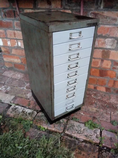 Vintage 10 Drawer Industrial Metal Filing Cabinet Bisley Man Cave Office