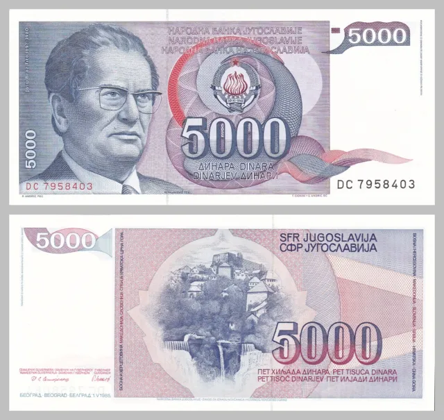 Jugoslawien / Yugoslavia 5000 Dinara 1985 p93a unz.