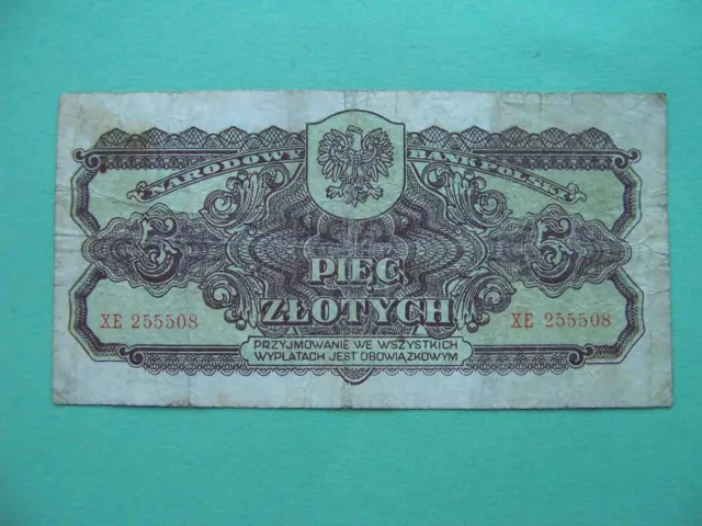 Poland, Soviet occupation 1944 Narodowy Bank. 5 Zlotych (Obowiazkowym) Pick-108