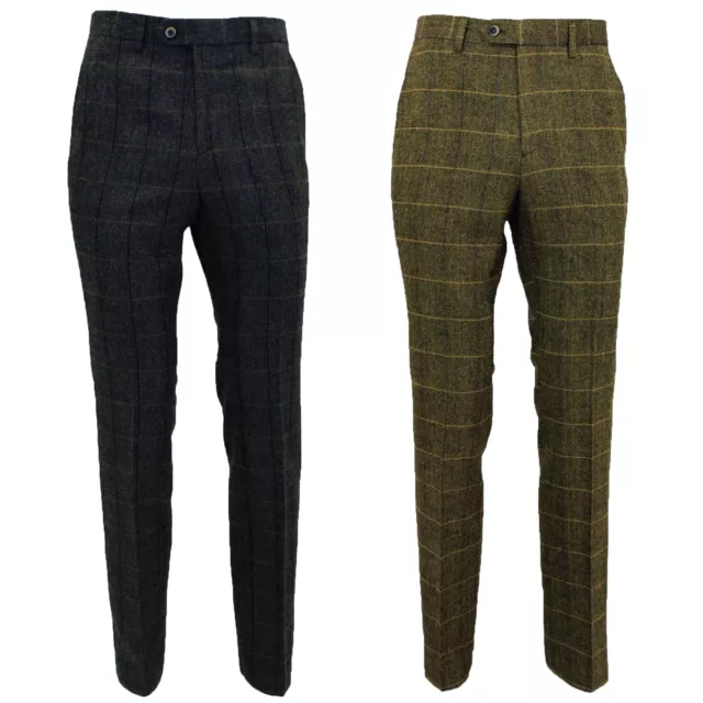 Pantaloni da uomo vintage in tweed check spina di pesce punta tuta lana vestibilità slim