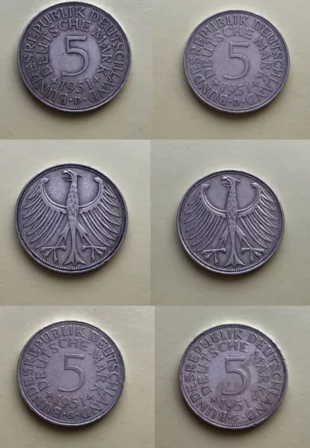 S3-153/22-59)) BRD 5 DM 1951-1974 AUSWAHL, Silberadler / Silber / Deutsche Mark