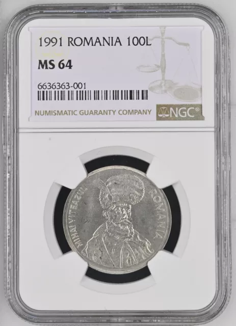 100 Lei 1991," rounded 9 in year ",  Romania, Rumänien, NGC MS 64