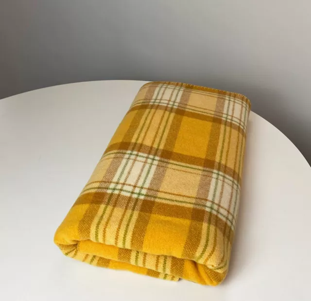 Vintage [ Waverley ] 100% Pure Wool Blanket Orange Check Tartan - Size Single