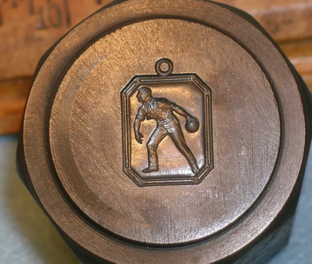 Antique 1920s BOWLING ATHLETIC AWARD CHARM STAMPING DIE