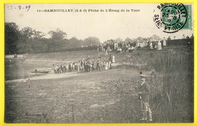 CPA Rare 1909 – Rambouillet (78) – Pêche à L'étang De La Tour – Carte Postale Ancienne