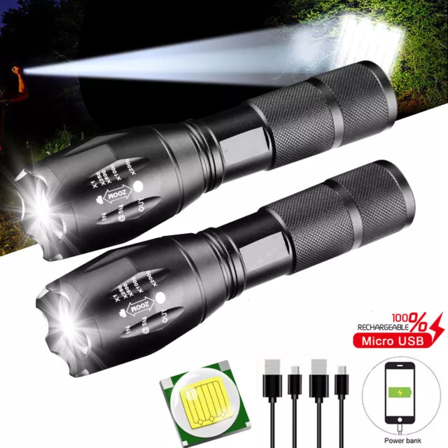 1200000LM USB Rechargeable LED Flashlight Super Bright Torch Tactical Lamp