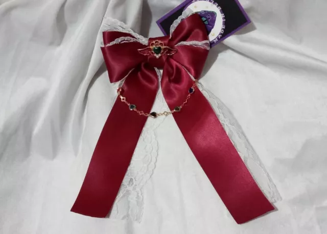 Sailor Pluto Sailor Moon Burgandy Satin White Lace Hair Bow Sweet Lolita Cosplay