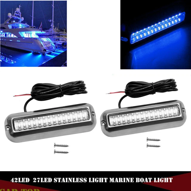 2x Blue 42LED Boat Light Underwater Marine Transom Tail Lamp Stainless Steel