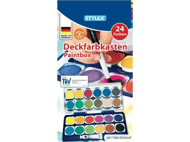 STYLEX Deckfarbkasten, 24 Farben inkl. Deckweiss Tuschen Tuschkasten 28179