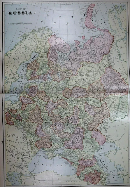 Old (Lg14x22) 1904 Cram's Atlas Map ~ RUSSIA in EUROPE ~ Free S&H ~Inv#317