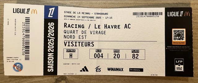Billet Pour Match RC Strasbourg Vs Le Havre - 14 Septembre 2025 Ligue 1
