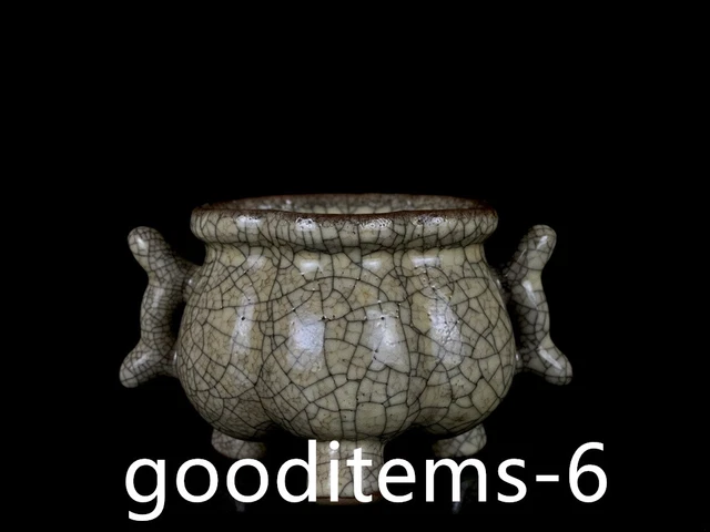 7.8"Treasure Chinese Porcelain Song dynasty Ge Kiln Double Ear Incense Stove