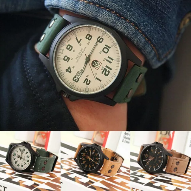 Fashion Curren Men Date Stainless Steel Leather Analog Quartz Sport Wrist Watch