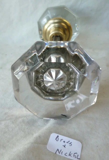 Glass Door Knobs, (set) Antique 8 point Nickel & brass  Kitchen bathro