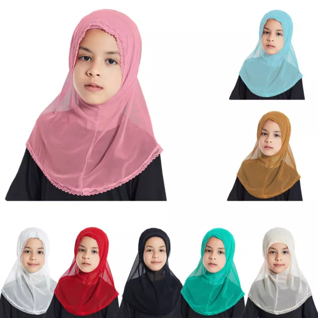 Girls Kids Hijab One Piece Amira Turban Bonnet Children Shawls Headwrap Scarves