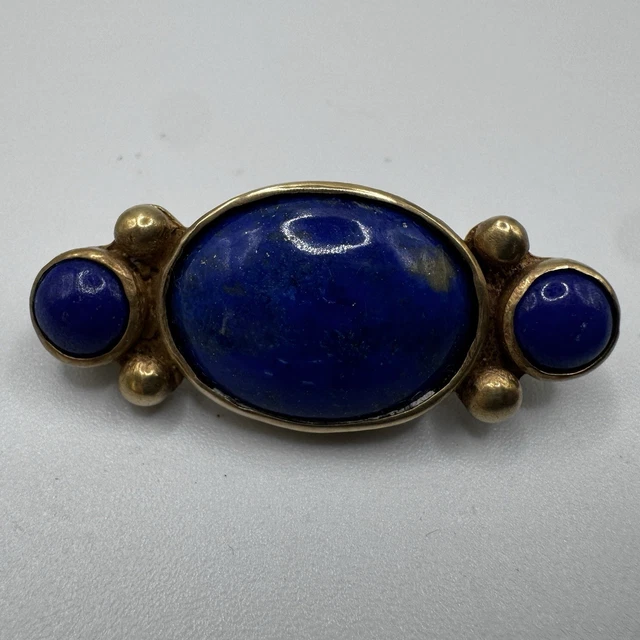 Broche En Métal Doré Avec Pierre Lapis-lazuli - Occasion, Vintage