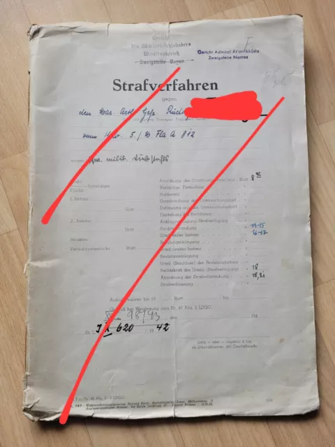 Orig. Strafakte eines Matr.Gefr. der Marineflakabteilung 812 der Kriegsmarine