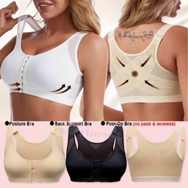 Women's Posture Corrector Bra Wireless Back Support Lift Up Front Closure Bra UK