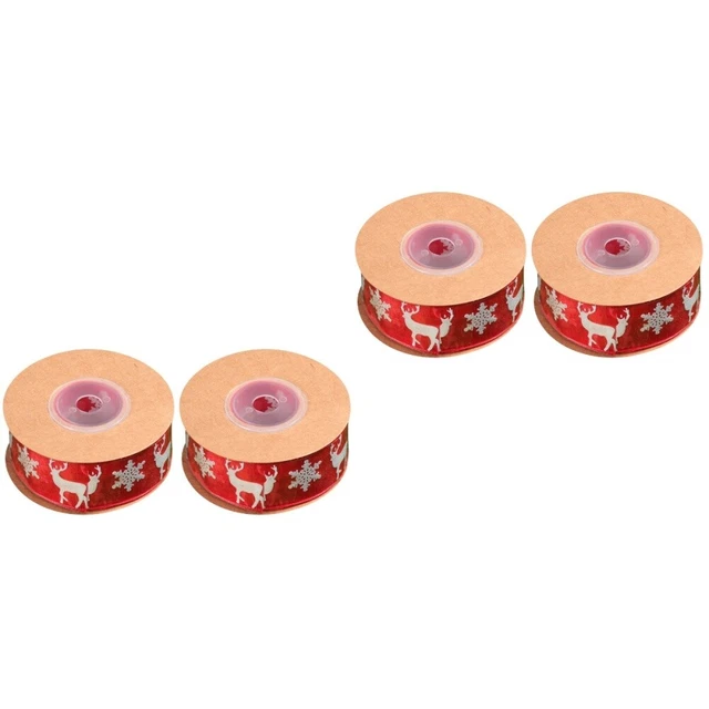 4 Pcs Polyester. Snowflake Deer Ribbon Christmas Printed Wired