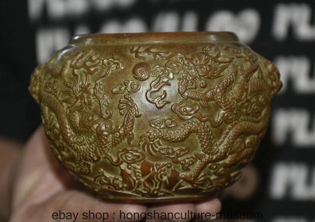 5.6 " Marked Old Chinese Bronze Dynasty Dragon Beast 2 Ear Jar