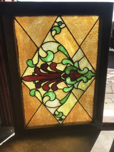 Sg 3444 Antique Stained Glass Transom Window 24.5 X 32.75