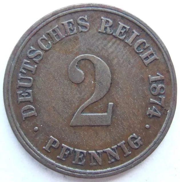 Moneta Reich Tedesco Impero 2 Pfennig 1874 H IN Very fine / Extremely