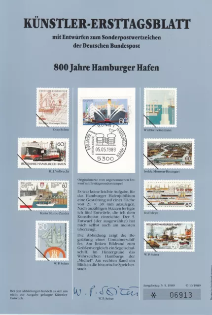 Künstler-Ersttagsblatt  1989/10   800 Jahre Hamburger Hafen    Brd