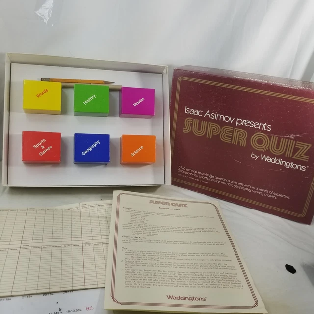 VINTAGE ISAAC ASIMOV Presents Super Quiz Game by Waddingtons 1982 Used