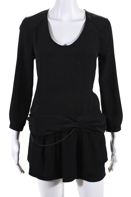 IRO Womens Chain Long Sleeve Scoop Neck Drop Waist Dress Black 1 LL19LL