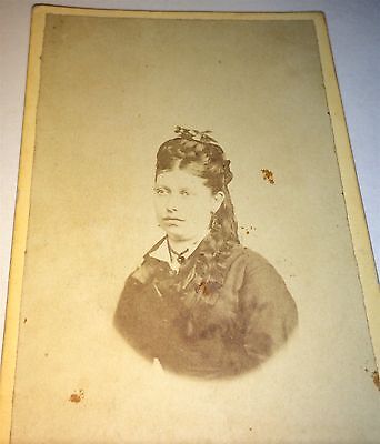 Antique Victorian American Fashion Woman, Fantastic Hair! CDV Photo C.1870 US!