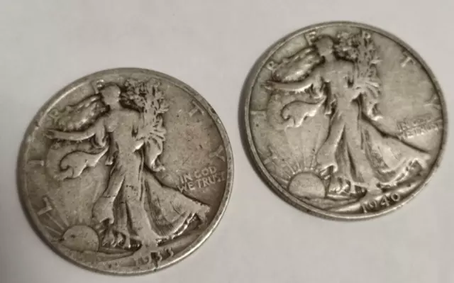 Etats-Unis 2 Pièces Half Dollar en Argent - Liberty Walking - 1933 - 1940