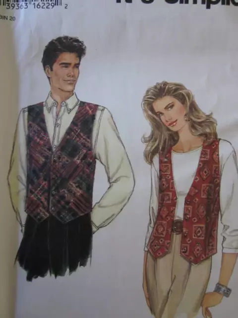 9285 Vintage Simplicity Cucito Motivo Misses da Uomo Gilet XS XL