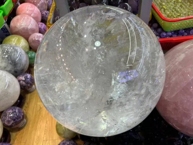 201LB Natural Top clear crystal Quartz hand Carved  ball crystal Reiki healing 3