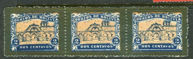 BOLIVIA; Early 1900s pictorial issue fine MINT MNH Strip 2c