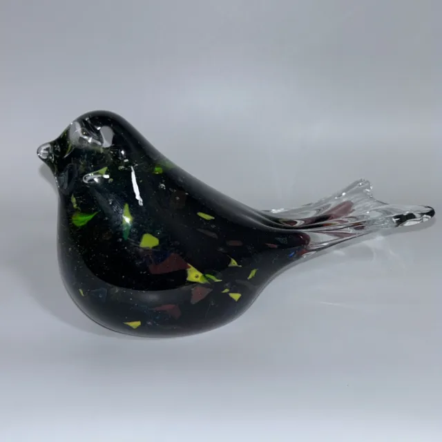 Bird Glass, Back, Green & Brown Art Glass, Bird Figure, Paperweight 18cm Long