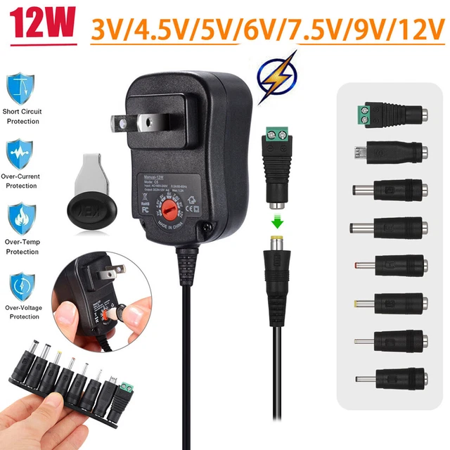 Power Adapter for AC Input 110-240 Volts 12W 3V-12V Universal AC to DC Supply