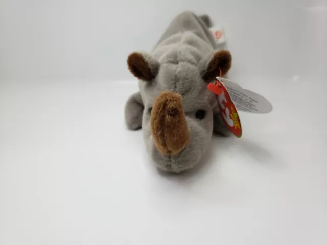 TY Beanie Baby Spike Rhino Plush Toy Gray Brown Retired 7" Kids Fun Play