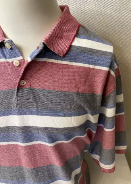 New Maine Striped Polo - Men's Pink Multi Mix Cotton Polo Shirt - Size XL