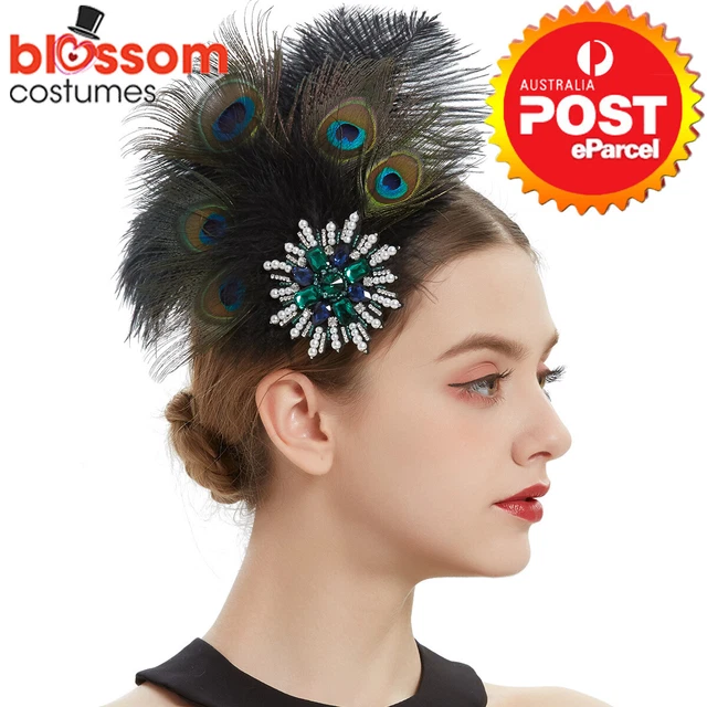 N898 Round Peacock Gatsby Headpiece Flapper Costume Feather Headband Headdress