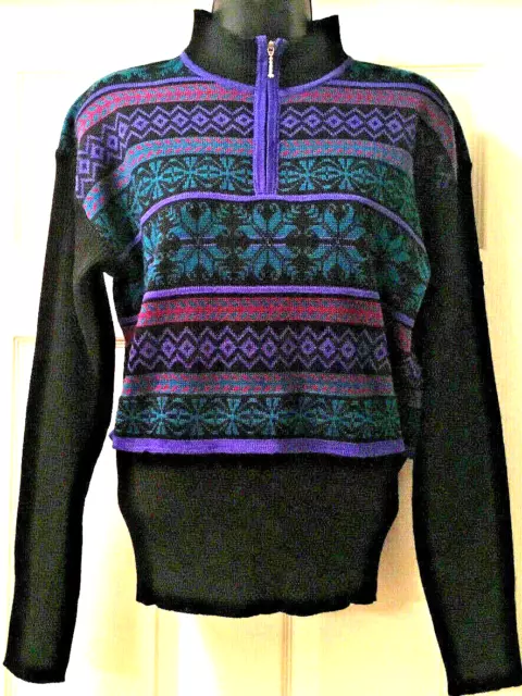 Vintage Demetre Womens Ski Sweater Acrylic Wool Blend Black Purple Sz S - Lovely