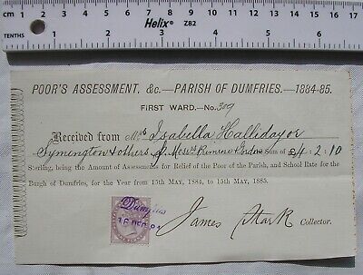 1884 receipt revenue Poor's Assessment Dumfries, Isabella Hallidayor Symington