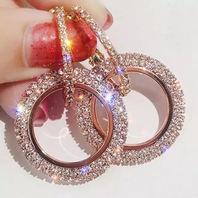 9K Real Rose Gold Filled Circle Hoop Earrings Made With Swarovski Crystals He36A