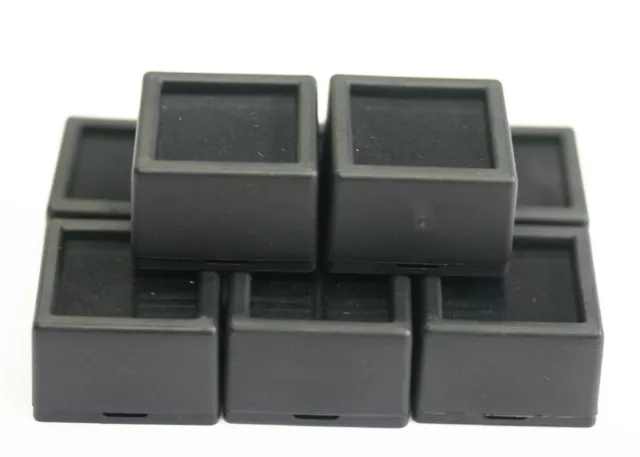 6 Glass top Square Gem Jars Box Black Gemstones Coin White/Black Foam 1 1/16"