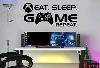 Eat Sleep Game Repeat Wall Stickers Decals XB Gamer Controller Wall Art ESGR1
