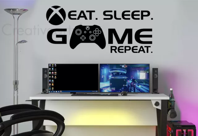 Eat Sleep Game Repeat Wall Stickers Decals XB Gamer Controller Wall Art ESGR1