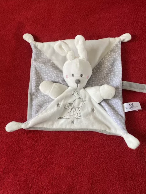 🇫🇷Doudou Lapin Blanc Gris Étoiles Argentées Tétine SIMBA TOYS KIABI NEUF