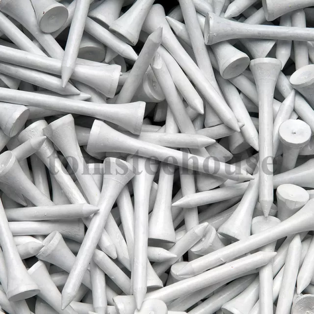 100 WHITE WOOD / WOODEN GOLF TEES (54mm Medium) + Free Golf Ball Markers