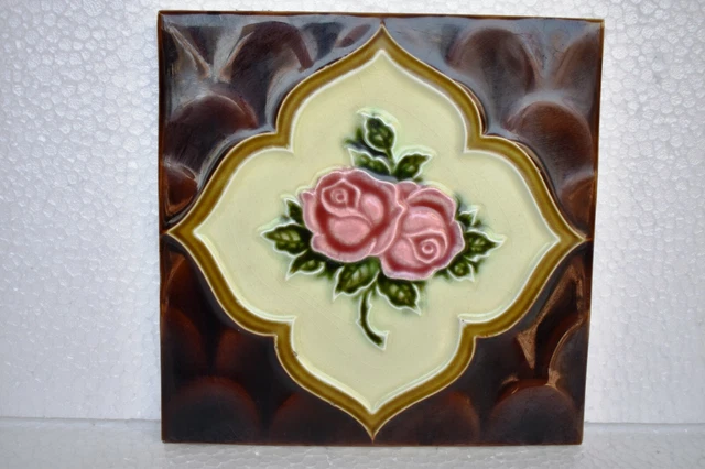 Antique Tile Art Nouveau Majolica H&R Johnson Ltd England Cristal Rose Design"24 2