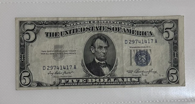 1934 D Five Dollar Silver Certificate $5 Bill Blue Seal Note- Extra Fine Con.