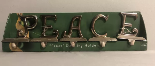 Vintage Stocking Holder Hangers Silver Plate PEACE Set Of 5 Metal Letters Heavy